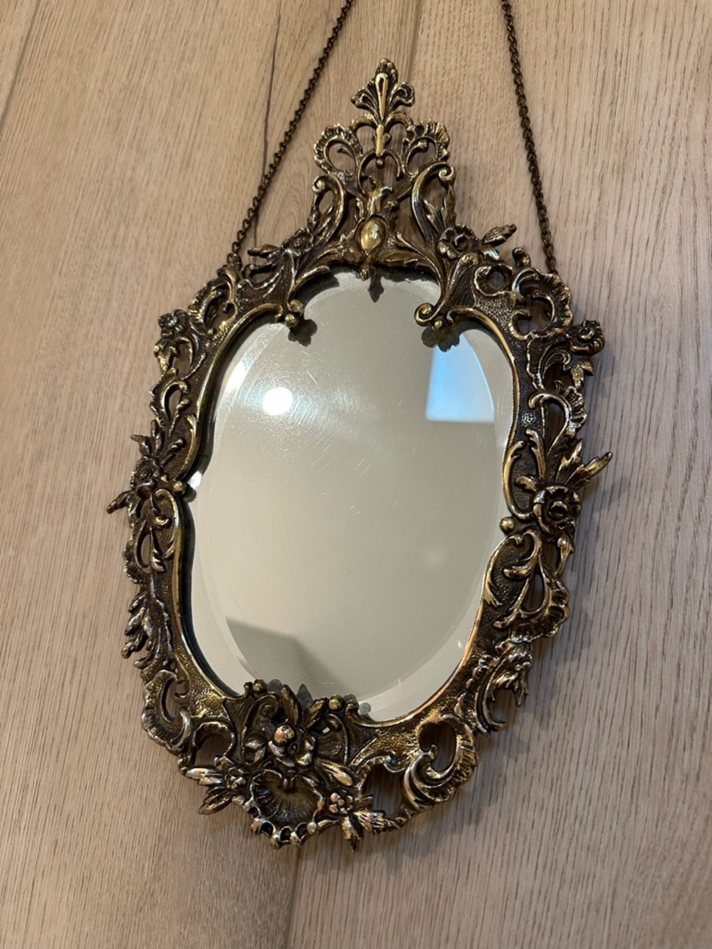 Antique Mid-Century Rococo-style French or Italian inspired solid brass mirror